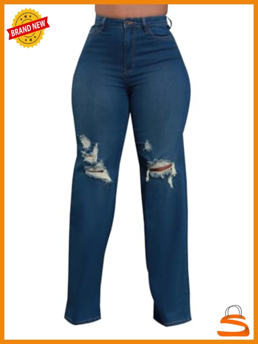 High Waisted Baggy Stretch Wide Leg Jeans Ripped Denim